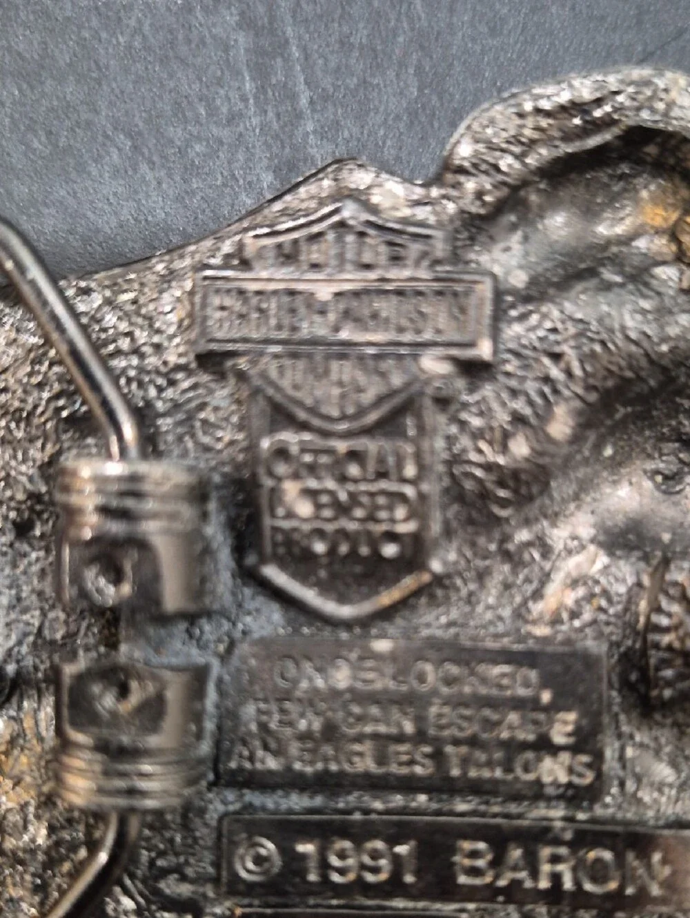 Vintage Harley-Davidson Orange and Silver Claw Logo Belt Buckle